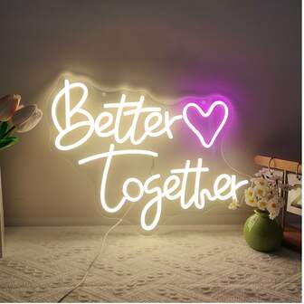 1pc Neon Sign Light "Better Together" Heart Shaped Warm Light Decor Lamp, USB Powered, Suitable For Wedding, Date, Proposal, Party, Room, Bedroom Decoration, Gift