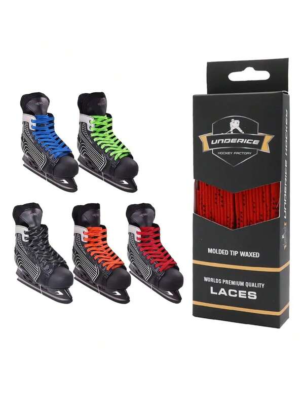 1 Pair Ice Hockey/Figure Skating Laces - Double Woven Reinforced Waxed Tips, White/Blue/Black, For Ice Hockey & Roller Skating, Skating Maintenance, Durable Construction, Christmas