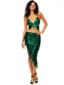 女士亮片流苏蝴蝶文胸配三角臀巾套装，适合肚皮舞、拉丁舞舞台表演、嘉年华派对等场合。 - 彩色 - 查看 10