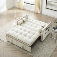 Modern 55.5" Pull Out Sleep Sofa Bed 2 Seater Loveseats Sofa Couch With Side Pockets, Adjsutable Backrest And Lumbar Pillows For Apartment Office Living Room, Beige - 米色 - 查看 3