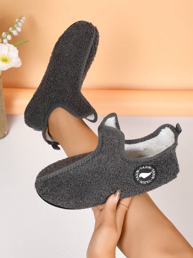 Women's Winter Slippers, Couples Slippers, Non-Slip Warm Men And Women's Indoor Soft Shoes, Comfortable Flat Home Thermal Lined Shoes - Grey - View 5