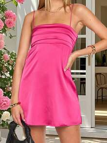 Women's Mini Cami Dress Floral Print Solid Color Sleeveless Spaghetti Strap Beach Dress For Spring Summer - 玫紅色 - 查看 5