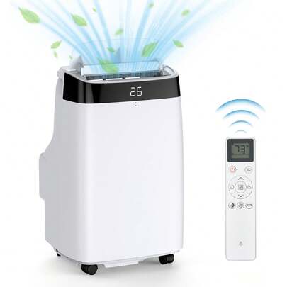 Aire acondicionado portátil de 10 000 BTU: refresca habitaciones de hasta 41 m² con deshumidificador y ventilador, no necesita desagüe, silencioso <50 dB, incluye kit para ventana (unidad de aire acondicionado portátil 3 en 1 para casa y garaje).