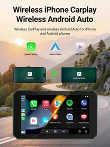 XUDA 2025 新款 5 英寸摩托车显示屏，支持无线 CarPlay 和 Android Auto，便携式行车记录仪，IPX67 防水 - 黑 - 查看 5