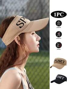 1pc Elastic Knit Visorless Sports Cap, Fashionable Letter Breathable Snapback, Mesh Baseball Cap, Casual Knit Sun Hat, Outdoor Hiking Breathable Cap - Multicolor - View 2