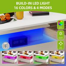 Yitahome Coffee Table With Lift Top, High Glossy 4-In-1 Extendable Coffee Table With LED And 2 Drawers, Wooden Rectangle Tea Table, White -By GeoTower - White - View 7