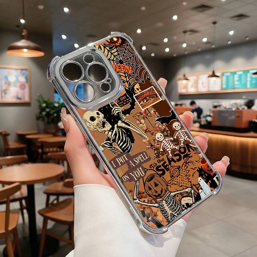 Funda de teléfono con diseño retro de Halloween, compatible con iPhone 17, 16, 15, 14, 13, 12, 11 Pro Max, X, XS, XR y Galaxy S25, S24, S23, S22, S21. - Multicolor - Ver 1