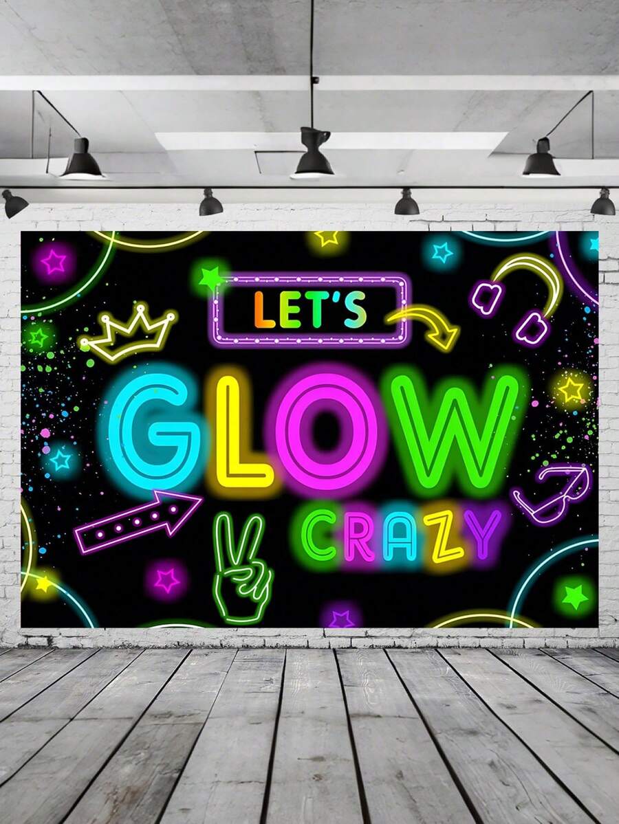 Neon Party Decor Backdrop Let Us Glow In The Dark Banner Photography Backdrop Birthday Pajama Graffiti Splatter Paint Black Light Photo Booth - Party Decor Backdrop - Multicolor - View 1