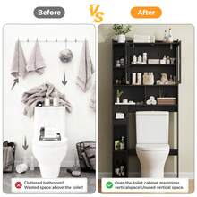 Vabches Over The Toilet Storage Cabinet, Over Toilet Bathroom Organizer With Multiple Storage Shelves, Toilet Paper Holder And 2 Acrylic Doors, Space-Saving Toilet Rack For Bathroom, Laundry, Restroom - màu đen - Xem 7