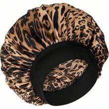 丝绸睡帽，缎面睡帽，松紧带丝绸睡帽，柔软可调节发帽，女士睡眠发套，豹纹浴帽 - 彩色 - 查看 3