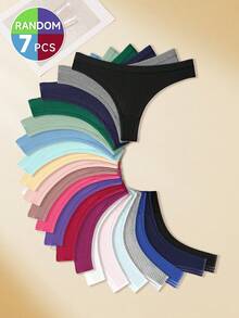7 Pack Solid Color Sporty Ribbed Low Rise Stretchy Thongs Panties For Gym Summer - Multicolor - View 4