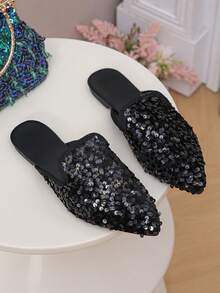 Giày lười đế bằng mũi nhọn họa tiết hoa thời trang dành cho nữ, giày thường ngày đa năng, cỡ 35-45, mùa xuân/hè - Kim sa đen - Xem 8