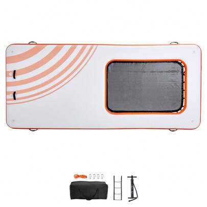 Inflatable Floating Dock, 15x6.5FT Inflatable Dock Platform With 4*6FT Trampoline Mesh Pool, Non-Slip Floating Platform Water Mat With Portable Bag & Detachable Ladder For Pool Beach Relaxation