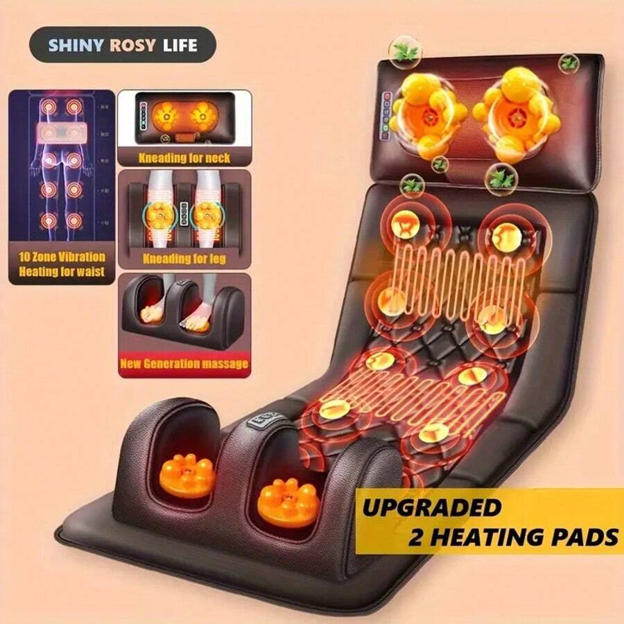 1 Set Of Large Full-Body Heating Massager With Neck And Foot Device And Massage Headrest, Lumbar Mat, Timer Vibration Massager, Comfortable And Wear-Resistant, Non-Slip Bottom, Suitable For Home And Office Take A Nap - Brown (with Leg Massager) - View 1