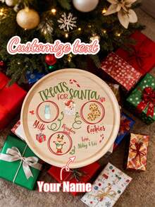 1pc Custom Christmas Cheese Board, Personalized Cheese Tray With Name, Wooden Cheese Plate,15.5*15.5cm, Custom Name Christmas Serving Tray, Cheese Tray, Cookie Tray, Ideal For Christmas, Gift For Family, Girlfriend, Boyfriend, Friend, Kids, Gift For Him, Gift For Her