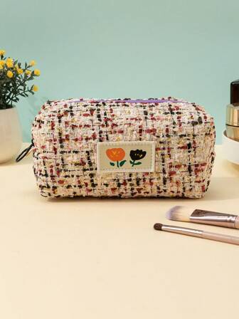 1pc Large Capacity Corduroy Tulip Pattern Zipper Makeup Bag, Pencil Case, Cosmetic Organizer For Makeup Brushes, Eye Shadow Palette, Suitable For Students, Dorms, Graduation, Birthday, Mother's Day, New Year Gifts, Travel, All Seasons, For Women,Clutch,Women's Clutch,Gifts For Women,Christmas Gifts,Gift Ideas For Women