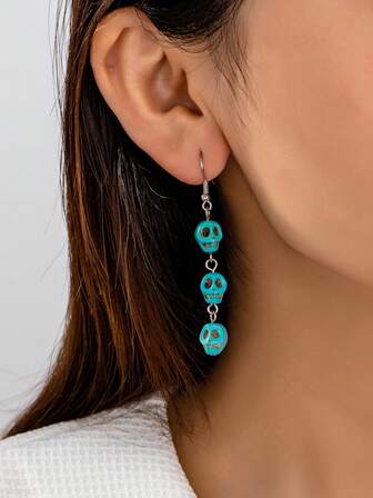 1对波西米亚复古骷髅头宝石耳环