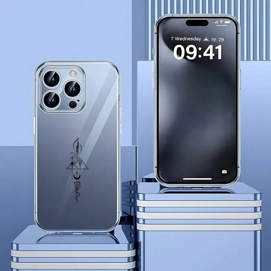 Carcasa de teléfono móvil transparente de moda,Cubierta de teléfono transparente para iPhone 14 Pro Max con diseño de símbolo alquímico y triángulo estilizado color azul claro ideal para uso diario y ocasiones especiales Para teléfonos Galaxy de Apple - transparente - Ver 1