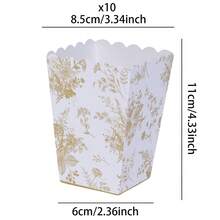 10个/20个金色花卉爆米花盒，扇形迷你纸质爆米花盒，开口纸板爆米花容器，金色花卉派对礼品，适合电影之夜装饰、新娘送礼会礼物和其他派对用品 - 金色 - 查看 7