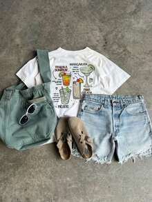 Women's Summer Cocktails And Slogan Graphic Round Neck Short Sleeved T Shirt ,Casual Loose And Versatile Holiday Style Tops,Fashionable Summer Outfits Suitable For Daily Holiday Wear