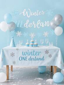 3pcs Pink, Blue Glitter Winter Onederland 1st Birthday Decorations, Winter Onederland Backdrop Banner, Snowflakes, Winter Wonderland, Frozen Theme Birthday, Shower, Winter, Christmas, New Year Party Supplies - Blue - View 4