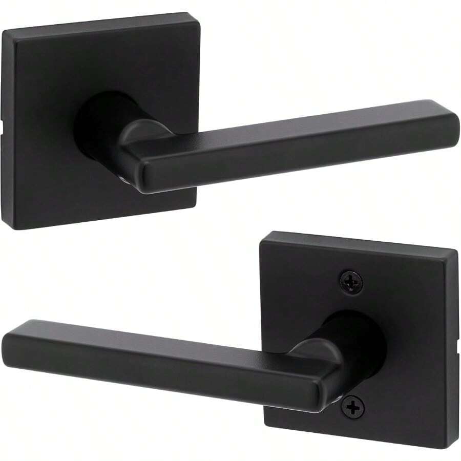 Kwikset Halifax Interior Passage Door Handle Lever For Closet And Hallway Doors Reversible NonLocking Handle Lever Matte Black With Microban Protection Square Rose - MatteBlack - View 1