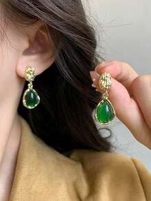 2 件 Maillard Tigereye 泪珠夹式耳环，几何耳环无需穿孔，轻巧奢华