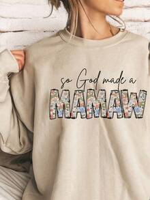 Fall Clothes For Women Cozy 'SAID SO GOD MADE A MAMAW' Floral Graphic Sweatshirt - Women's Casual Long Sleeve Crewneck, Perfect For Spring & Fall, Polyester, Light Gray With Rustic Charm, Spring Sweatshirt| Mawaw Design| Polyester Fabric Long Sleeve Tops - Màu be - Xem 1