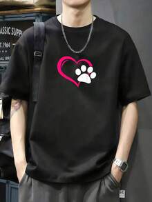 Bonita camiseta con corazón y pata de gato Amo a mi perro. Camiseta de manga corta de algodón de 220 g, impresión por una cara - Negro - Ver 7