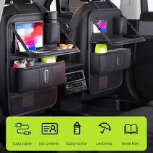 Integrated High-End Leather Car Seat Backrest Organizer With Foldable Tray Cup Holder/Tissue Box Storage Bag, Car Seat Backrest Protective Cover, And Foldable Car Seat Storage Bag With Tablet Stand - one-size - View 3