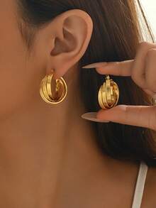 1对时尚简约镂空网格设计耳环，休闲通勤风格，女士款 - A - 查看 16