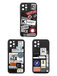Funda de teléfono con gráfico de letra de eslogan negro, funda de teléfono con collage abstracto, avión, rayas y etiqueta gráfica negra, funda de teléfono con patrón de retazos vintage, funda de teléfono con protección de lente negra. Compatible con iPhone y Galaxy, funda de teléfono, funda compatible con iPhone 17 Pro Max, fundas, funda compatible con iPhone 13, funda compatible con iPhone 15, regalo de fiesta, versión internacional, no la versión nacional - Multicolor - Ver 41