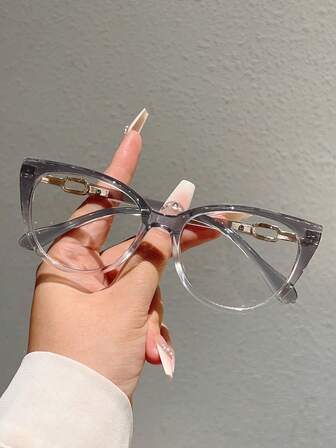 1 pieza Gafas de mujer con montura de ojo de gato de color simple con detalles dorados, con estilo hueco y degradado, gafas de estilo retro elegante para damas