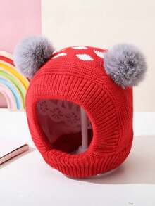 儿童秋冬护耳帽，男女通用婴儿防风雪帽，带双绒球，针织保暖帽 - 1PC - 查看 14