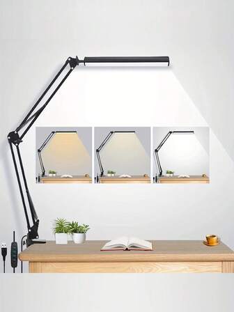 1PC Foldable LED Desk Lamp - 3-Color Dimming With Wired Control, Adjustable Lamp Body. Reading Desk Night Light For Bedrooms, Desks, And Office Home Decor. Adjustable Brightness. Black/White.