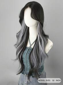28英寸女士长款波浪卷合成假发 - 棕色至铂金色，4x1蕾丝前额U型蕾丝假发，采用耐热纤维，适合日常佩戴、角色扮演和万圣节装扮 - 挑染灰色 - 查看 4