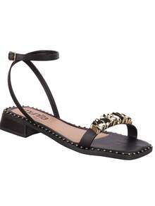 Women's Flat Sandal With Metal Embellishment, Sole With Appliques, Low Heel - Munita - 黑色 - 查看 9