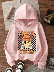 3pcs Tween Girl Sunshine Print Hooded Sweatshirt, Student, Warm Thermal Lined Long Sleeve Top For Autumn/Winter, Fashionable Niche Design - متعدد الألوان - مشاهدة 2