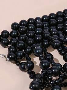 1pc Handmade Woven White Faux Pearl Necklace/Body Chain, Unisex, Beaded Necklace For Women, Suitable For Wedding, Party, Carnival, Fashion Show, Gift, Jewelry Accessory - Black - View 5