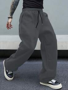 Quần nỉ ống đứng màu trơn, dáng rộng, phù hợp cho cả nam và nữ, phong cách đường phố thường ngày, thoải mái, phù hợp với mọi mùa - Màu xám đen - Xem 1