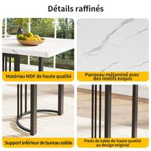 Telescopic Dining Table (140-179.5*80cm), Extendable Dining Table, Space-Saving Kitchen Table, Metal Frame, Rectangular Dining Table For Dining Room And Living Room, White/Black - White - View 4
