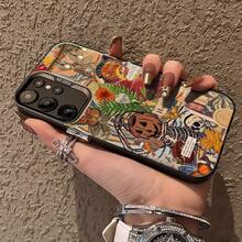 Funda de teléfono con diseño de calavera de calabaza para Samsung Galaxy S25ULTRA, S24PLUS, S23FE, S21PRO, S22, S20+, A03S, A05S, A14, A31, A53, A34, A10, A04E, M04, A33, A35, A55, A72, A71, A70, A22, A16, A06, A20S, A54, con diseño antimanchas, moderno, a la moda y colorido en plata IMD. - Colores mixtos - Ver 5