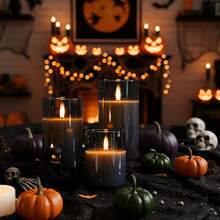 LED Electronic Candle, Musical Candlelight Decor, Immersive Lighting For Mystery Games, Christmas Night Light, Remote Control Candle Lamp - Grey - View 3