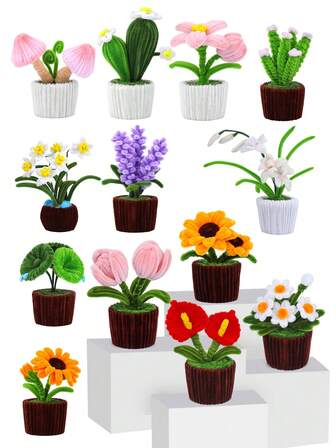 Pipe Cleaners Craft Kit, Multi-Colored Chenille Stem DIY Plant Pipe Cleaners Craft For Birthday Holiday Creative Decoration