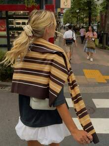 MORI Women's Crew Neck Multicolor Striped Long Sleeve Knit Sweater, Spring New Casual Daily Top, New Year Style Sweater Carnival Top