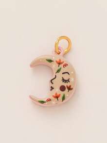 1pc Fashion Printed Moon One Eyed Palm Heart Shaped Bird Mushroom Orange Soda Sour Cucumber DIY Pendant, Plated With 18K Gold, DIY Jewelry Accessories, Necklace Accessories, Bracelet Accessories, Earring Accessories, Keychain Accessories, Bag Accessories, Women's Jewelry Accessories, Wallet Accessories, Small Pendant, Gift.