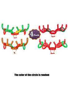4件套圣诞游戏，充气驯鹿角套圈游戏，圣诞袜填充物，充气驯鹿角套圈游戏，圣诞派对驯鹿角帽游戏，适合家庭，圣诞派对游戏，趣味圣诞礼物，嘉年华假日家庭游戏 - 彩色 - 查看 16