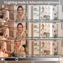 Modern Dressing Table Vanity Desk With LED Lighted Mirror, Stool, Drawers, Cabinet, Open Multi-Level Shelves, 3 Color Brightness Adjustable, Makeup Vanity Desk Set LED Mirror For Girls Bedroom - Christmas Holiday Gift, Thanksgiving Gift - White - View 9