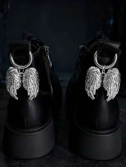 2pcs Creative Punk Angel Wings Shoe Accessories, Cool Detachable Large Wings Shoe Buckle Pendant, Alloy Wings Pendant For Punk Street Style Shoes/Boots DIY Decoration, Multipurpose DIY Shoe Decor