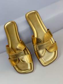 Women's Flat Sandal, Model H, With Modern Detail - Vàng - Xem 2